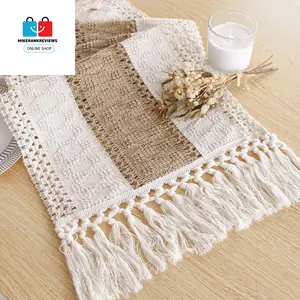 Table Runner for Christmas Home Decor with Tassels 72 Inches Long Farmhouse Rustic Table Runner Macrame Burlap Table Decoration for Room No Brand