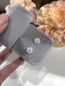 E056 Iced VVS  Cluster Earrings S925 Sterling Silver Hypoallergenic For Men Women