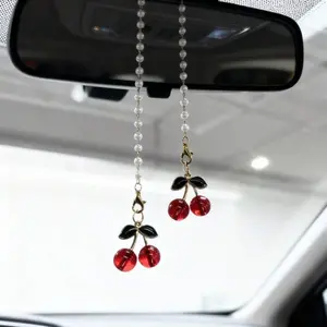 Cherry Blossom Car Rearview Mirror Charm, Elegant Interior Hanging Decoration, Stylish Automotive Accessory for Vehicle Decor