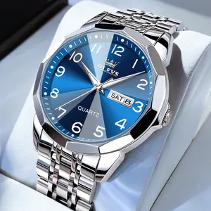 OLEVS Watch for Men Large-Number Business Dress Diamond Analog Quartz Date Luxury Classic Stainless Steel Waterproof Luminous Two Tone Wrist Watch 9970