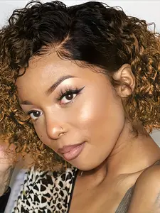 Short Curly Wave Pixie Cut Wig Human Hair Lace Front 13x4 Transparent Lace Front Wig Curly Wave Wig Human Hair Wig 150% Density 8Inch Human Hair Wig for Daily Casual Party Halloween Christmas