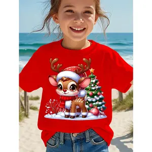 Christmas  Novelty Trendy Creative Reindeer in Snow Printed T-Shirt, Seasonal Clothing, Casual Outfit, Stylish Top, Creative Print, Soft Fabric, Breathable Material, Printed Tee, Holiday Apparel, Fashion, Holiday Gifts
