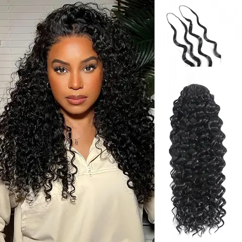 Cheetahbeauty 14in Water Wave Human Hair Crochet Extensions - Pre-Separated Bundles for Miracle Knots Boho Braids, Fashionable Hair Accessories, 12in-30in Option, 50g/Set, Dye-Friendly & Bleach-Ready, Unisex, 4-5 Packs for Full Head, Casual Wear