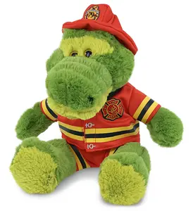 DOLLIBU Green Fireman Alligator Plush Stuffed Toy - Super-Soft Polyester Material, Removable Fireman Suit, Sitting Stuffed Animal for Ages 0+, Removable Suit