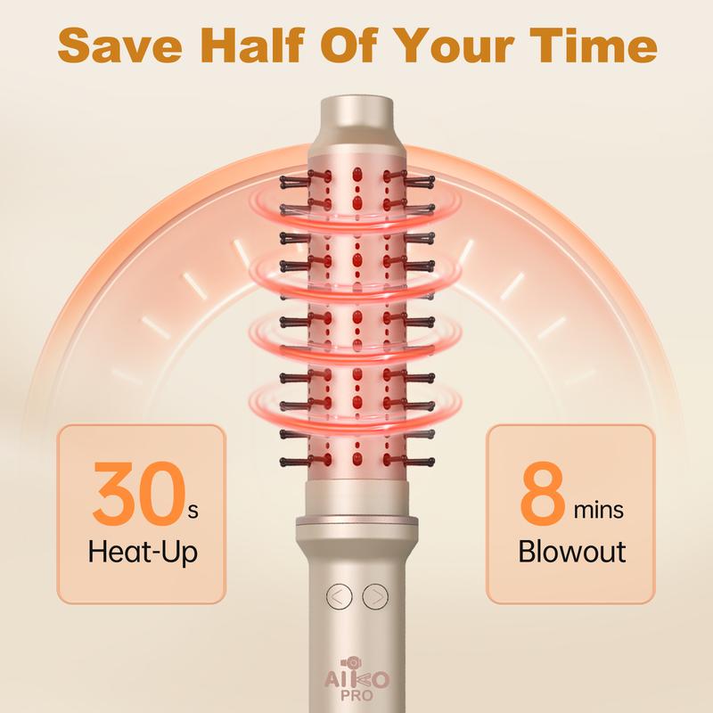 AIKO PRO 1.5 Inch Auto Rotating Curling Brush, Spinning Heated Thermal Round Brush Volumizer, 3 in 1 Ionic Hair Brush Styler for Long Medium Hair, 3 Temp Settings, 30S Fast Heat-Up, Dual Voltage