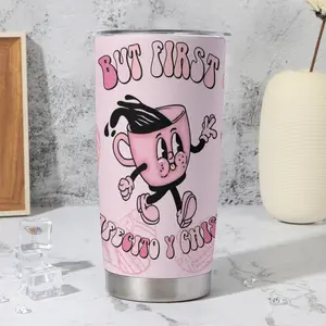 But First Cafecito y Chisme Pink Tumbler, 1pc Retro Cartoon Coffee Cup Aesthetic, Vintage Rubber Hose Style Drinkware, Cute Pink Latina Culture Travel Mug, Spanglish Morning Coffee Tumbler