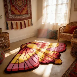 Modern Creative Art Design Rug, Washable Easy Clean Plush Carpet, Indoor Floor Rug, Natural Insect Theme Butterfly Wings Pattern, Home Decor for Living Room Bedroom, Home Decorative Rugs