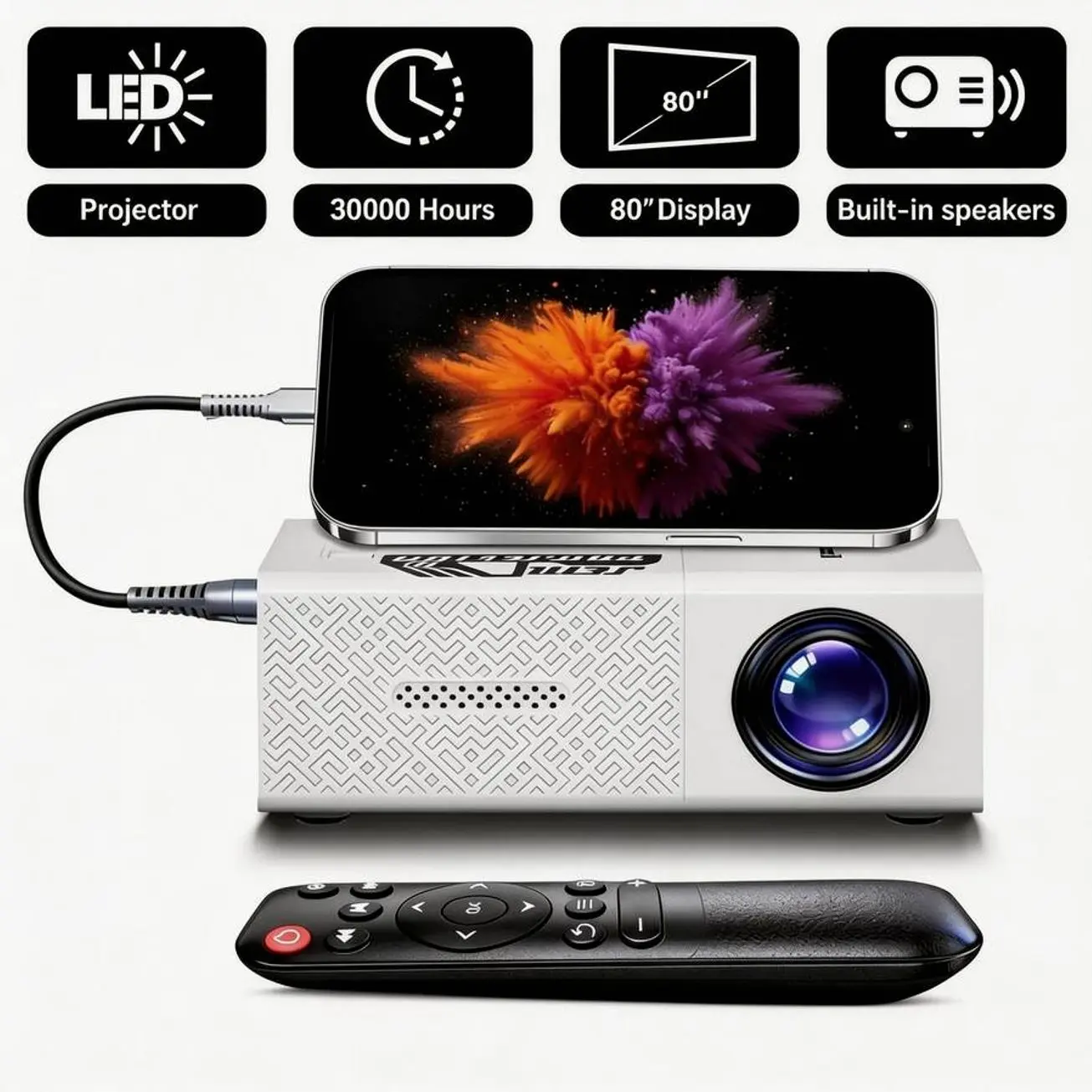Mini Portable Projector, LED Video Projector for Home Theater, Supports Wired Phone Screen Mirroring, Compact Movie Projector for Travel