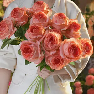 Burnt Edge Rose Artificial Flowers Retro Atmosphere Floral Arrangement Home Living Room Table Decor Photo Props Bouquet Silk Flower in Yellow Orange Orange Red Purple Light Pink White Red Champagne