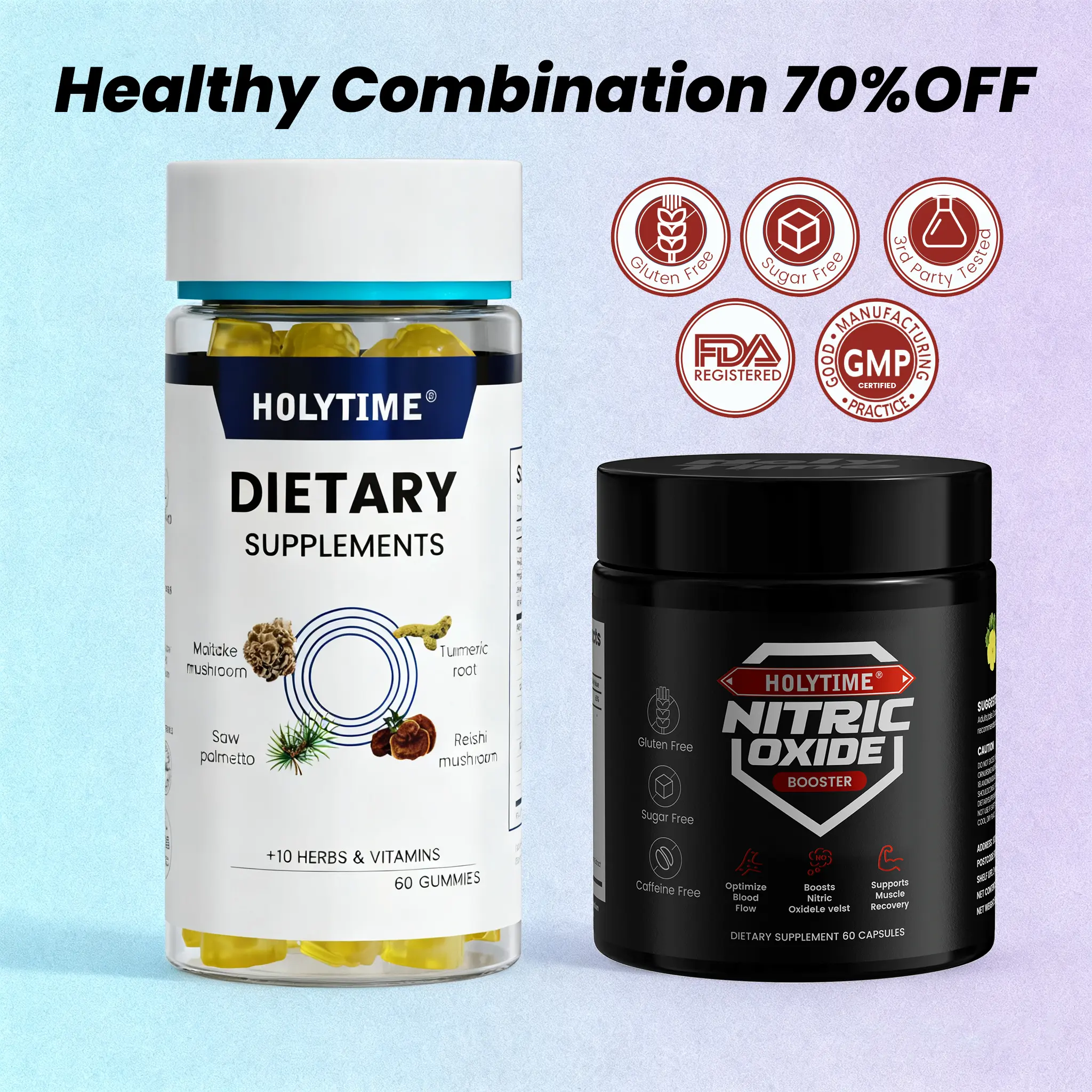 HolyTime Tasty Chewable Turmeric & Nitric Oxide Healthcare Supplement Vitamins - Antioxidants, Joint Relief, Anti-Inflammatory Support, Blood Flow Control, Men’s Vitality Aid