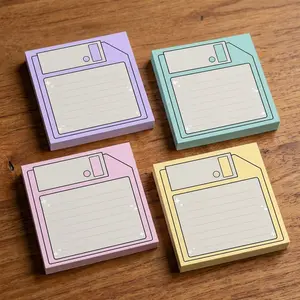 Floppy Disk Sticky Notes 4 Pack, Retro 90s Pastel Lined Memo Pads for Office Desk Organization, Aesthetic Novelty Stationery Gift for Coworkers (3x3 Inch, 50 Sheets/Pad)