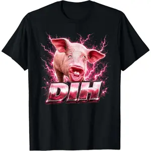 Funny Dih Brainrot Gen Z Humor Pork Dihh Meme Bootleg T-Shirt Women Men Unisex Cotton Clothing Streetwear