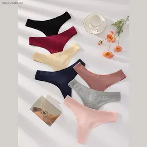 Pack of 7 women’s cotton low-rise thongs with vertical stripes—high stretch, seamless invisible briefs that are soft, breathable, and don’t chafe, suitable for yoga, fitness, and everyday underwear.
