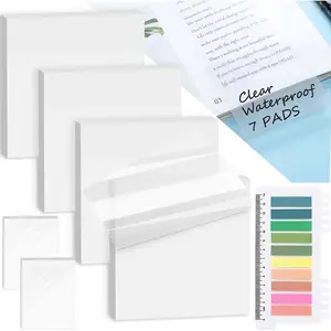 6 Pads Transparent Sticky Notes with Sticky Tabs, Tecolu 3x3 inch Clear Sticky Notes【Waterproof, 5X Adhesive Strength】, See-Through Translucent Sticky Notes for School Office Bible Study Supplies