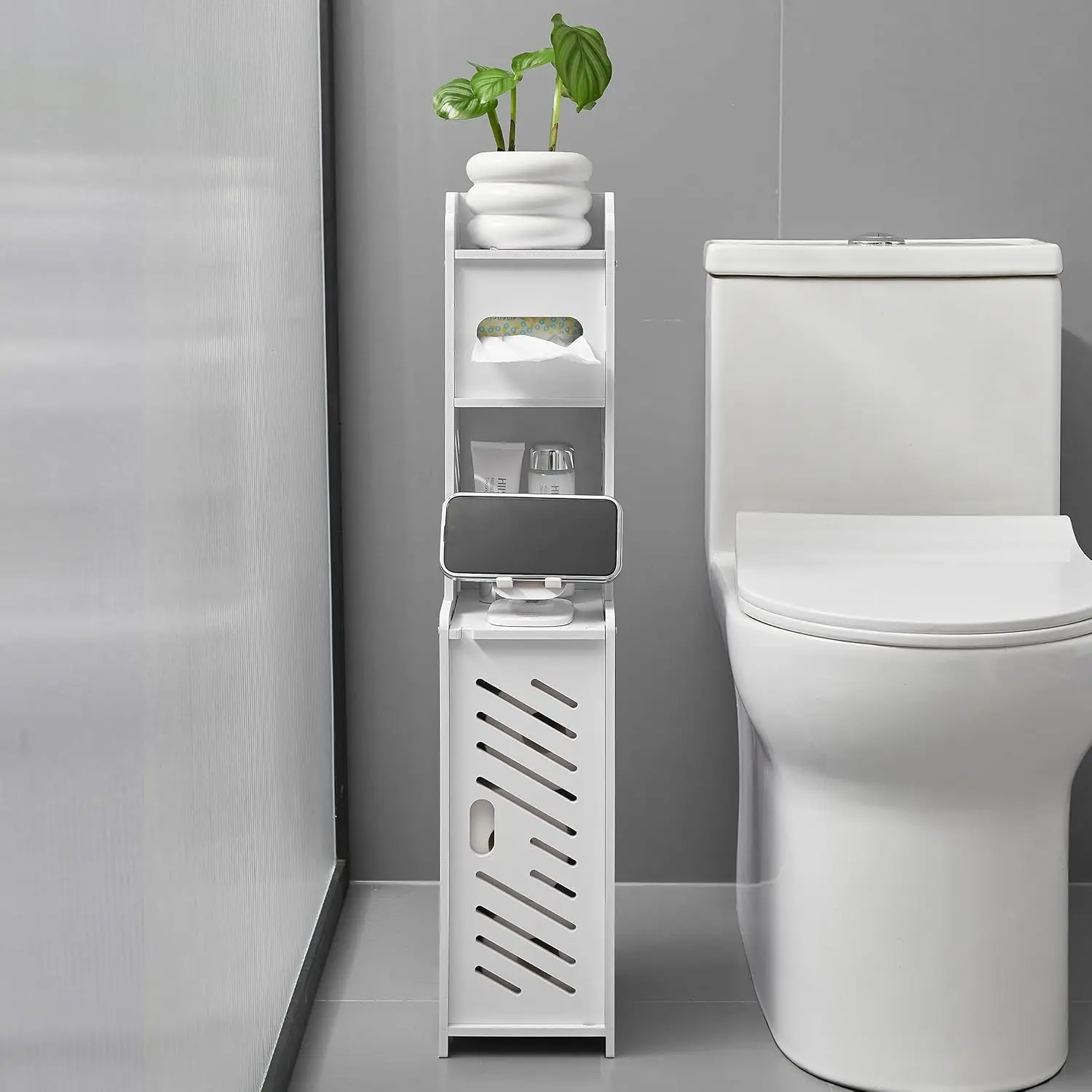 Toilet Paper Holder, Large Capacity Ultra-Thin Bathroom Storage Cabinet, Compact Space-Saving Organizer, Bathroom Storage Cabinet, Standing Pedestal Cabinet, Bathroom Storage Cupboard