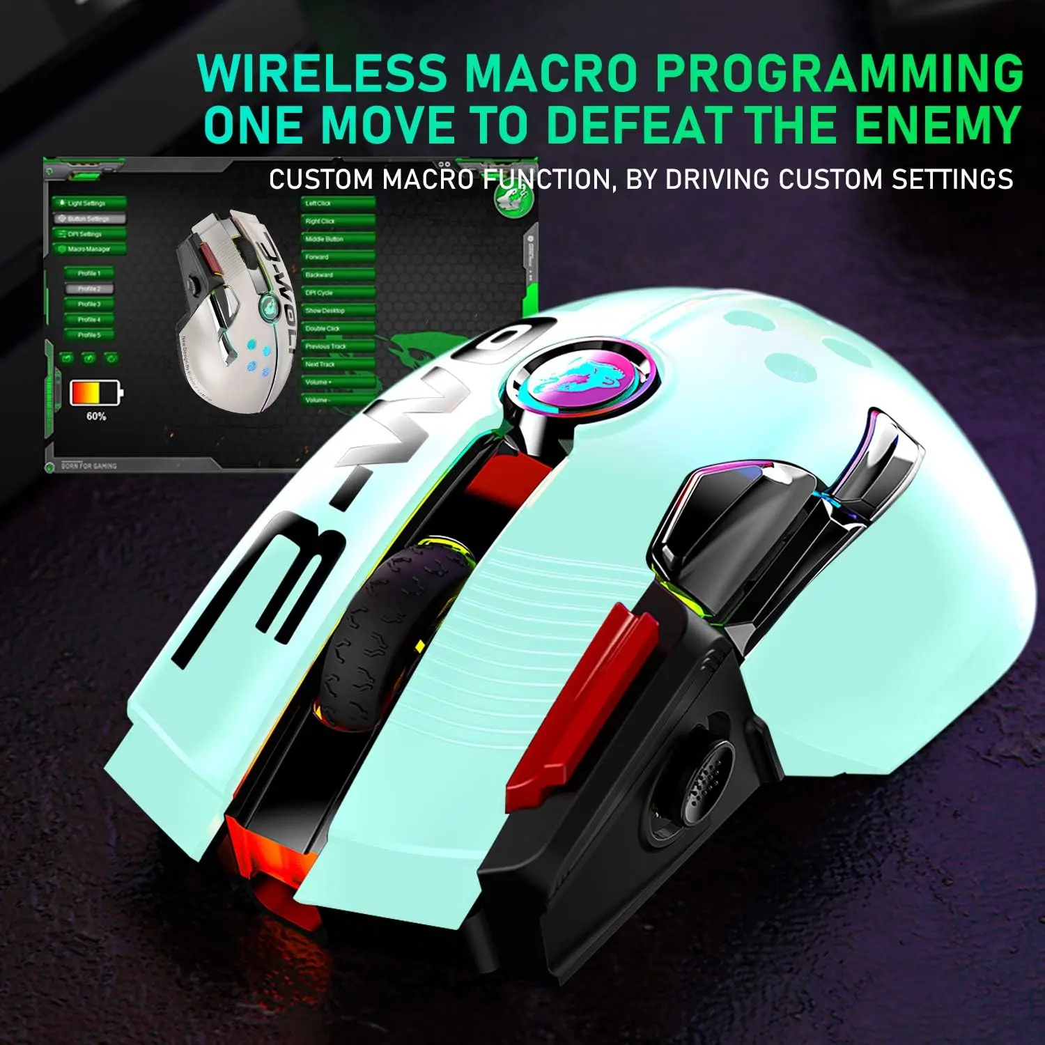 Wireless Gaming Mouse,12000 DPI Computer Mouse with Rechargeable 1000mAh Battery,Type-C,Chroma RGB Backlight,9 Programmable Buttons+Rapidfire,Joystick Design for PC,PS4,PS5,Xbox Gamer(Green) Valentine's Day