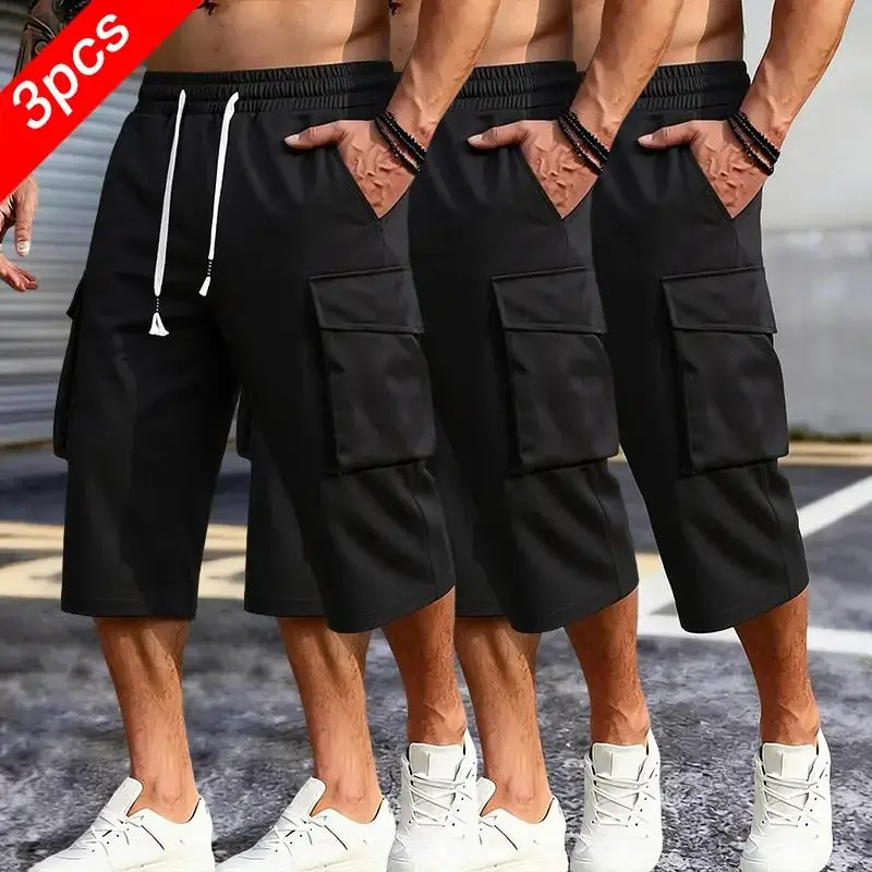 3-Pack Men’s lightweight outdoor cargo shorts with a drawstring waist and cargo pockets—practical for camping and hiking Casual Beige, Casual Athleisure Shorts, Menswear