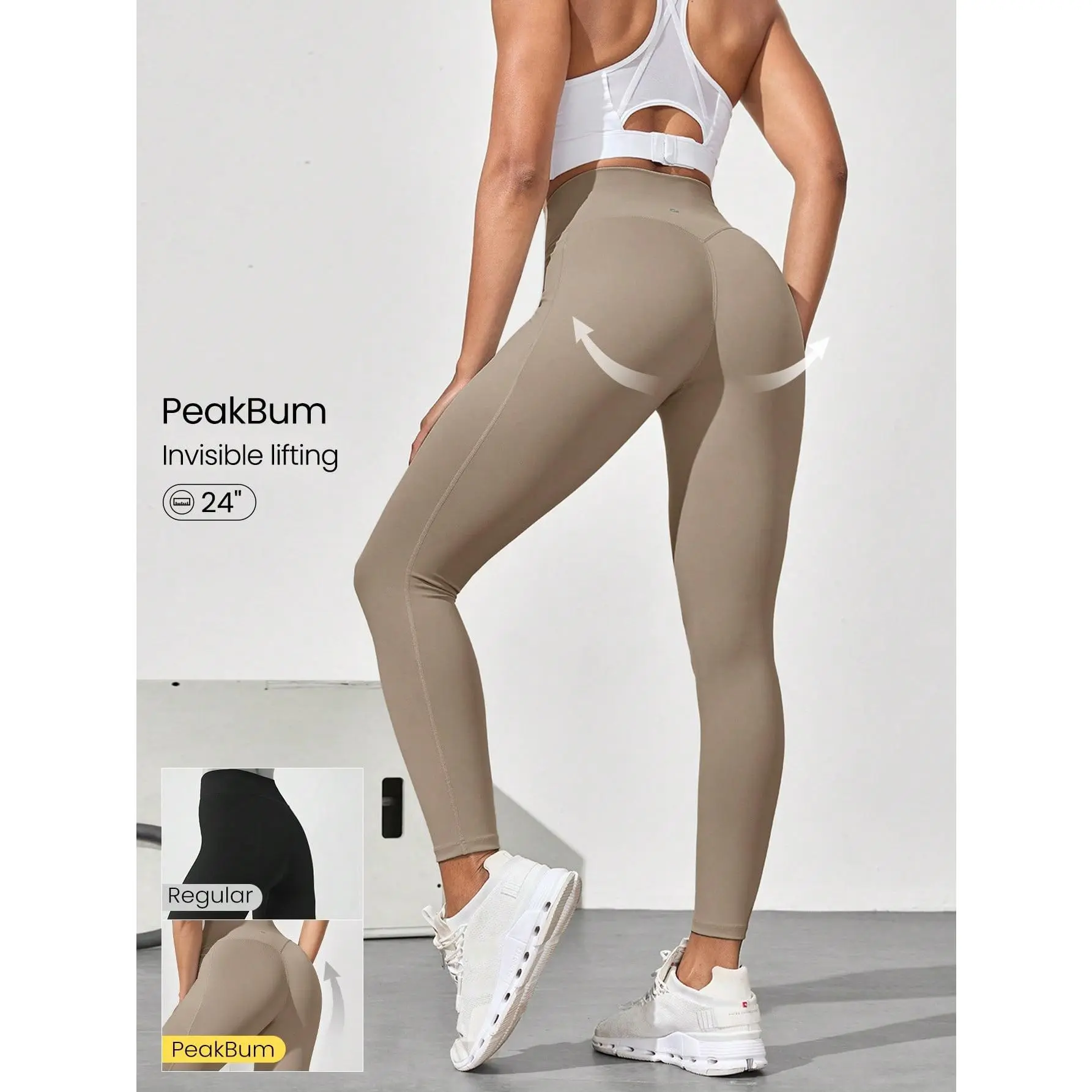 GLOWMODE 24" Powersculpt™-Air Sculpt Flex Sweat-Wicking Cool Feel V-Waist Butt-Lifting Leggings High Impact Workout Running Training
