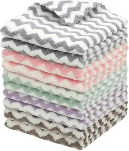 Microfiber Cleaning Cloth Lint Free Coral Velvet Rags 10 Pack Fast Drying Dish Cloths for Kitchen 12 in x 12 in Ultra Absorbent Soft Multi-Function Cleaning Supplies