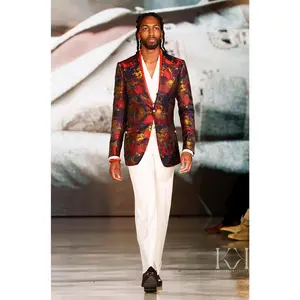 Feyi Avant-Garde Floral Blazer and Cream Gold Stripe Trousers