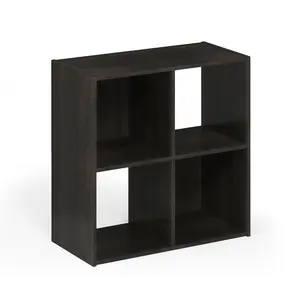PELLI Bookcase, 4 Cube Bookshelf Open and Closed Cube Bookcase, 2 x 2 Storage Cabinet Bookcase, 11.6 x 24.2 x 24.2, for Living Room Bedroom Home Office, Espresso
