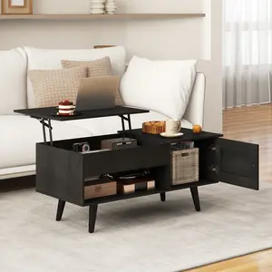 COSTWAY - Lift Top Coffee Table with Storage and Hidden Compartment-Black