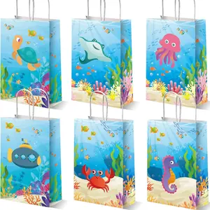 12 Pack Sea Animals Party Bags Under the Sea Party Favor Gift Bags Ocean Themed Party Treat Bags Marine Creature Fish Mermaid Candy Goodie Bags for Baby Shower Kids Birthday Party Supplies