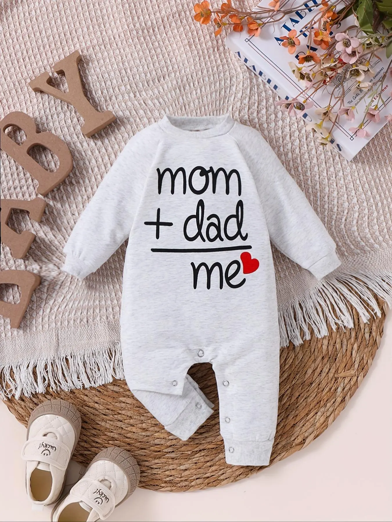 Baby's Letter Print Long Sleeve Onesie, Cute Casual Onesie for Newborn Infant Babies, Baby Clothes for Daily Wear