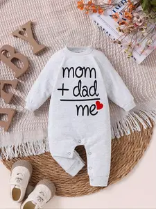 Baby's Letter Print Long Sleeve Onesie, Cute Casual Onesie for Newborn Infant Babies, Baby Clothes for Daily Wear