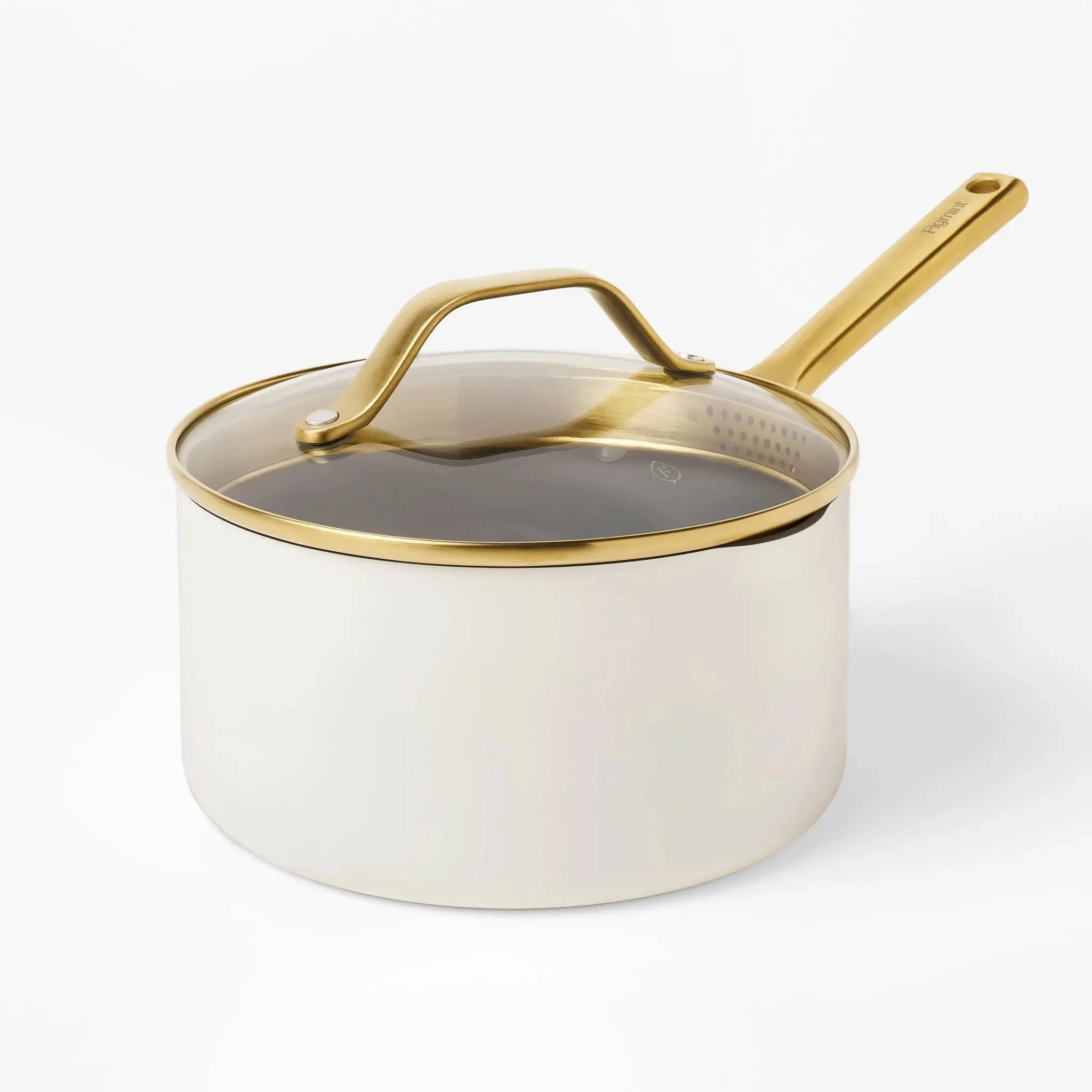 3qt Nonstick Ceramic Coated Aluminum Sauce Pan - Cream