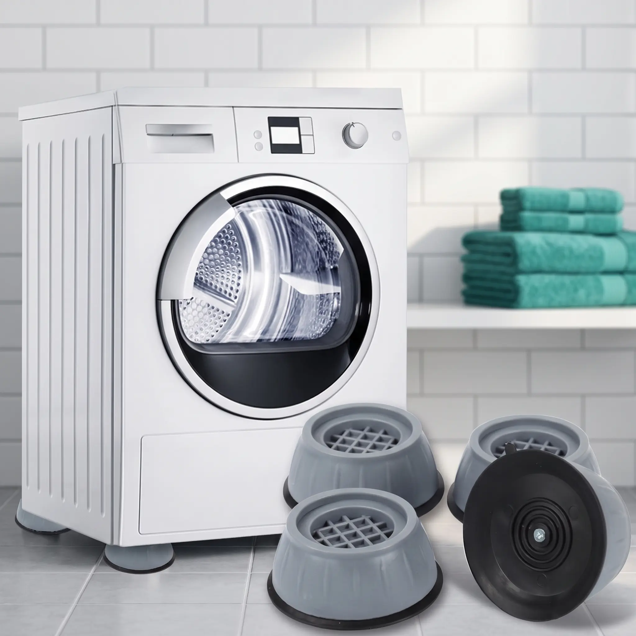 4 Pack Anti Vibration Washing Machine Feet Pads, Non Slip Suction Support Mats, Elevated Shock Absorbing Furniture Base Pads
