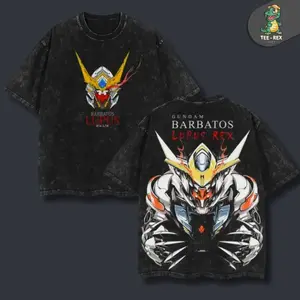 Barbatos lupus Mobile Suit Gundam Anime Double Printed Vintage Washed Tee Unisex Oversize Anime Manga Washed Heavyweight Cotton T-shirt, Gift For Anime Fan, Anime Lover OQR 1AK