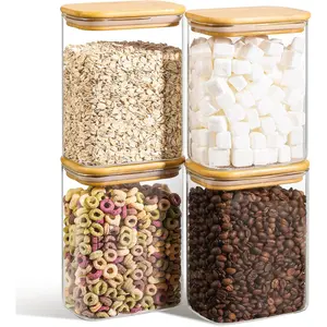37 oz Rectangular Glass Storage Container with Lid Glass Jar with Bamboo Lid Transparent Food Storage Jar Sugar Coffee Container Noodles Tea Sugar Nuts Storage Container