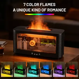 Real Flowing Water Flame Humidifier Water Drop AromaDiffuser Waterless Auto Off Timer Mist Essential Oil DiffuserFor Home Bedroom Office Relaxation Sleep AromatherapyFragrance Gift outdoorfun