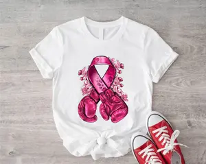 Breast Cancer With Boxing Gloves Shirt, Cancer Warrior Gift Tee, Breast Cancer Survivor Shirt, Matching Pink Ribbon Team Tee.