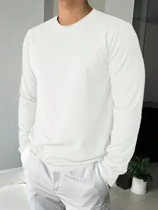 Men's Solid Color Crew Neck Long Sleeve Casual T-Shirt, Spring & Summer,Fall Clothes