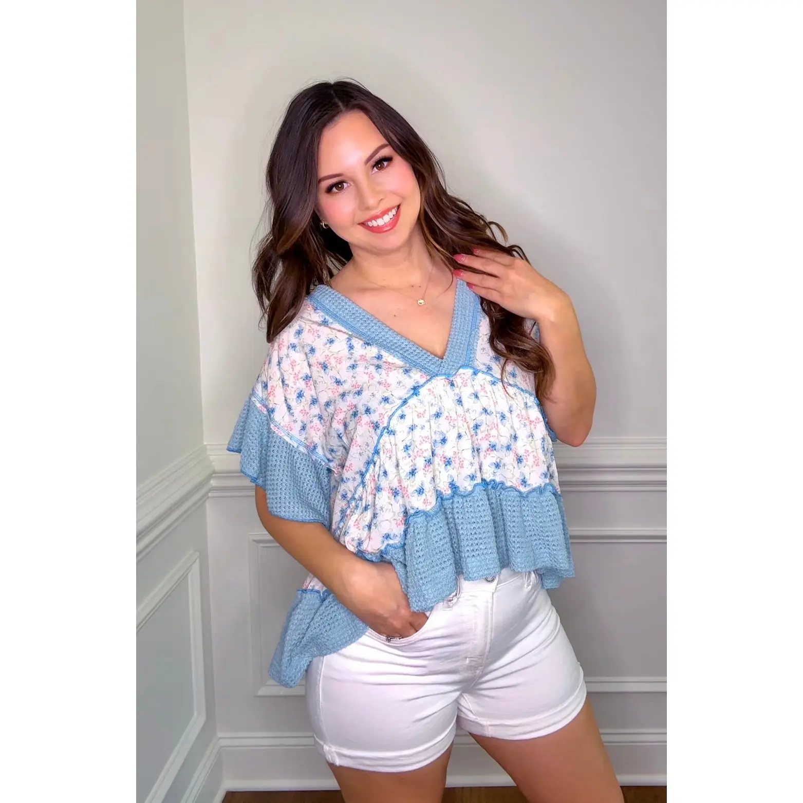 Pol Floral Ruffle Top