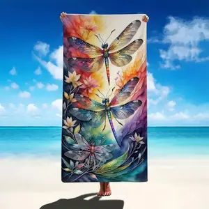 1 luxury oversized dragonfly towel - made of soft, absorbent and quick-drying microfiber material, with vivid dragonfly patterns, suitable for swimming pools, camping, travel, gyms - machine washable, beach towel, Microfiber Towels