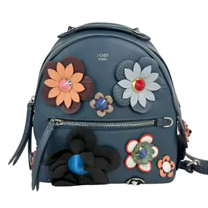 Pre-owned FENDI Leather Backpacks Blue Mini Flower Applique Backpack