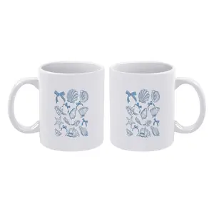 1pc Seashell Preppy Blue Coquette Bow Beach Coastal Sea Shell Mug