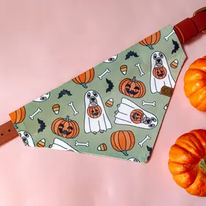 Green Halloween Spooky Ghost Trick or Treat Over The Collar Dog Bandana / Custom Name / Dog Gift / Dog Costume