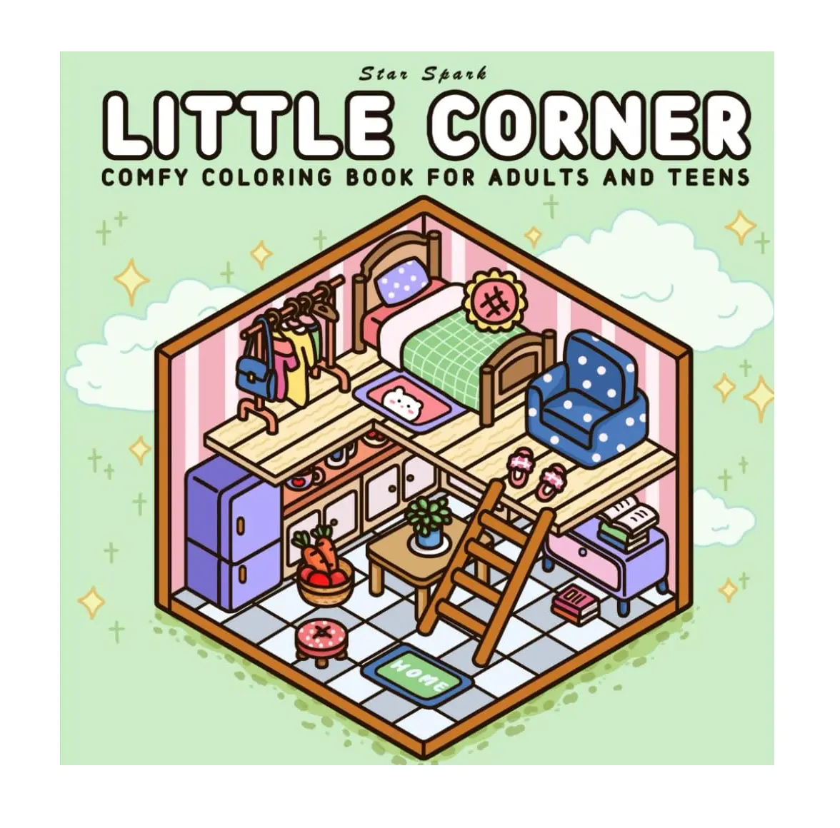 Little Corner Soft Cover Adult Activity Book - Cute Whimsical Hygge Space Designs for Relaxation, Suitable for Teens, Ideal for Living Rooms, Bathrooms