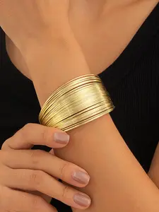 Wide Face Arc Wire Multi-Layer Open Bracelet, Fashion Versatile Trendy Jewelry, Perfect Gift for Friends and Family