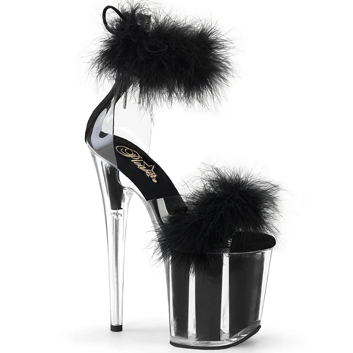 8 Inch Heel FLAMINGO-824F Clear Black Fur High Heels Platform
