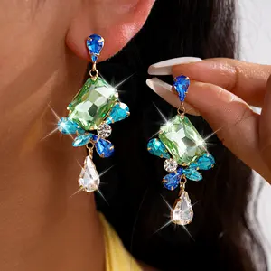 Silver needle super shiny diamond-studded square water drop earrings DDES0847, fashionable and exquisite stud earrings, light luxury and high-end feel, women's earrings