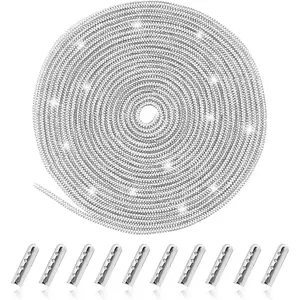 6 Yards  Rope Laces with 20 count Metal Aglets for Shoelaces  Glitter Shoelaces Crystal Shoe Laces Bling Hoodie Drawstring for DIY Sweatpants Sneakers Hoodies Dress (Silver)