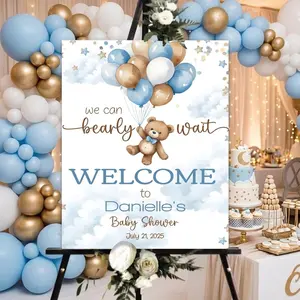 Personalized Baby Shower Welcome Sign, Blue Teddy Bear Balloon Party Board, Custom Baby Shower Photo Backdrop Decor 2025  Gọn hơn cho TikTok: