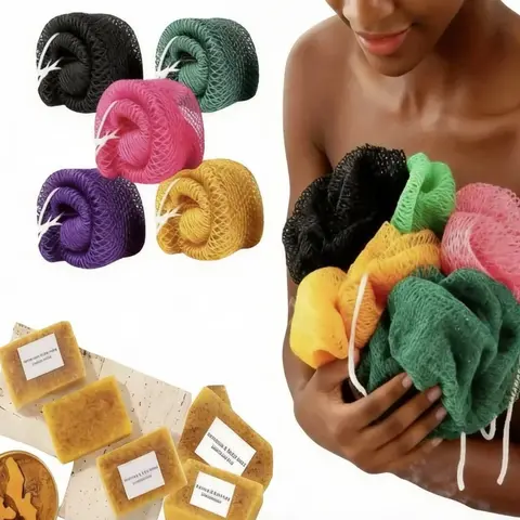 Genuine African Net Bath Sponge - Exfoliating Bath Washcloth, Body Skin Scrubber for Adult Whole Body Cleansing, High-Tenacity Durable Heat-Resistant Bathing Accessory with Functionality for Households, Kitchens