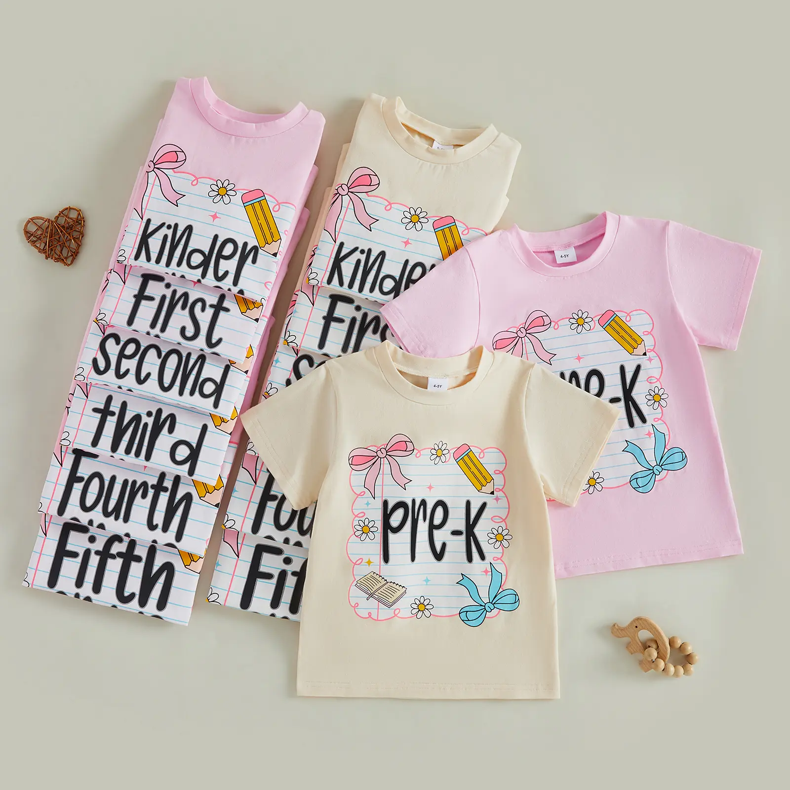 Toddler Girl Back to School Outfit Kindergarten Pre K First Grade Short Sleeve T-Shirt Top First Day of School Clothes