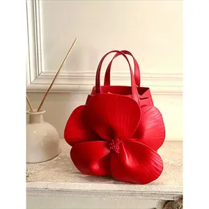Women's Elegant Flower Design Bucket Bag, Fashionable PU Leather Handbag for Daily Used, Casual Trendy Versatile High-quality Daily Commuting Bag(Sheet)
